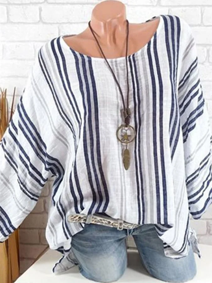 Women's Striped Cotton Linen Track Top