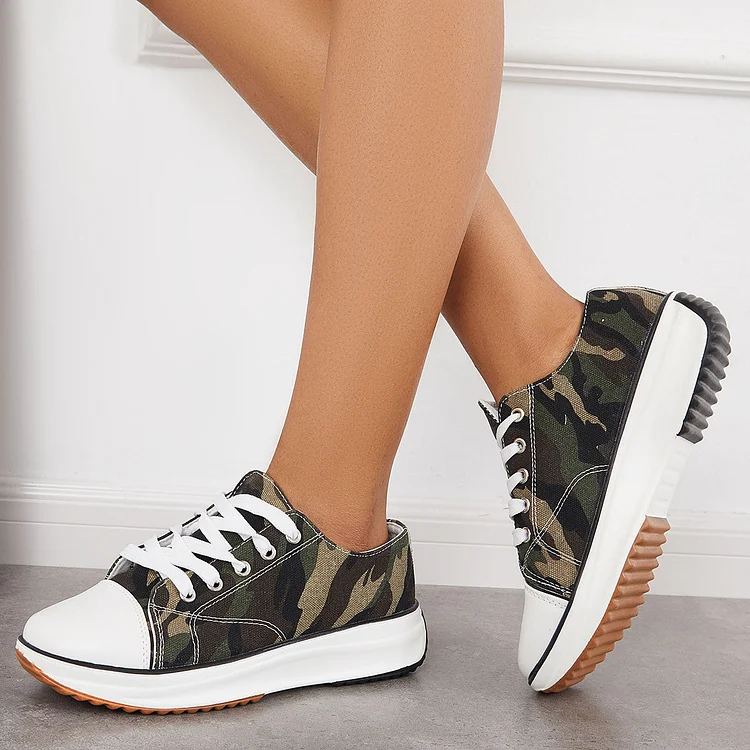 Women Platform Canvas Shoes Lace Up Low Top Sneakers