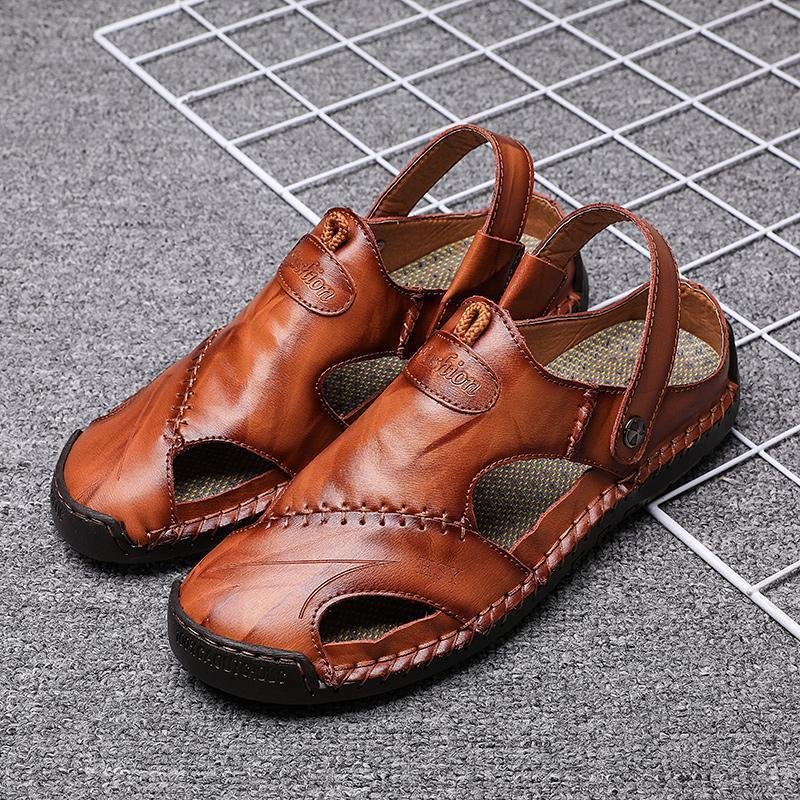 Men's Leather Roman Sandals Slippers Outdoor Sneaker Beach Rubber Flip Flops Sandals