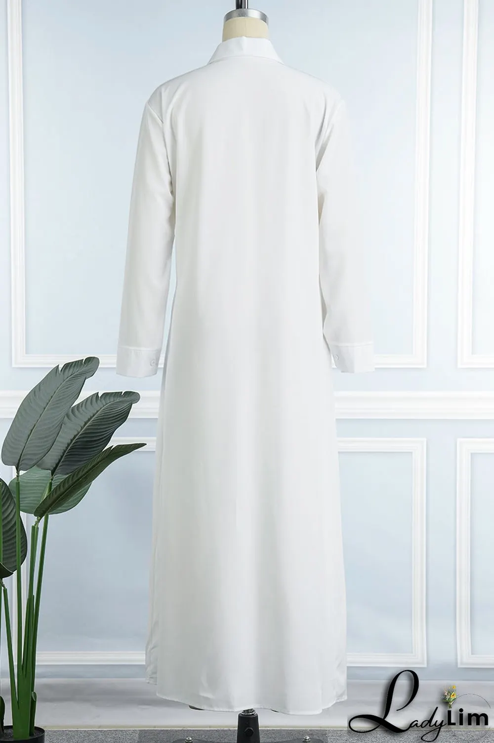 Green Sexy Patchwork Slit Turndown Collar Long Dress Dresses