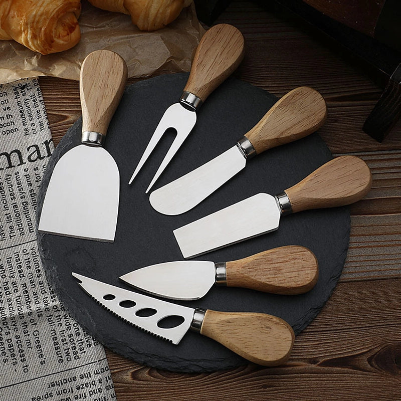 Stainless Steel Cheese Knife With Wooden Handle Suit Baking Tool Steak Knife Butter Butter Spatula Cheese Pizza Small Knife And Fork