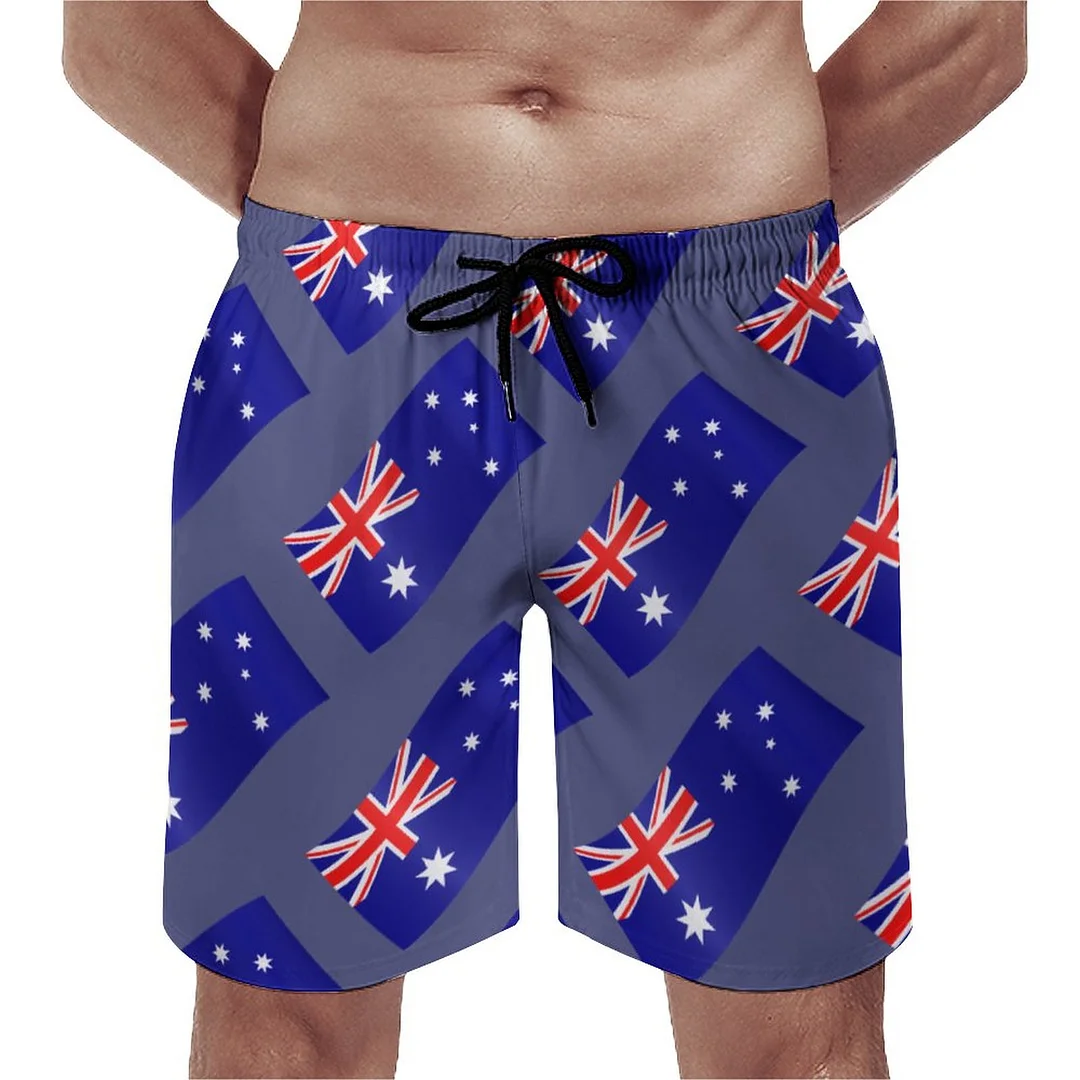 Australia Australian Flag Colors Men's Swim Trunks Summer Board Shorts Quick Dry Beach Short with Pockets