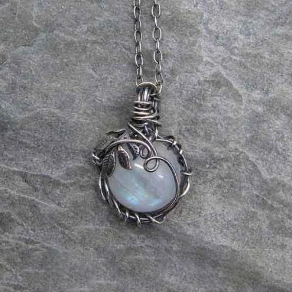 Sterling Silver Leaf Entwined Moonstone Necklace