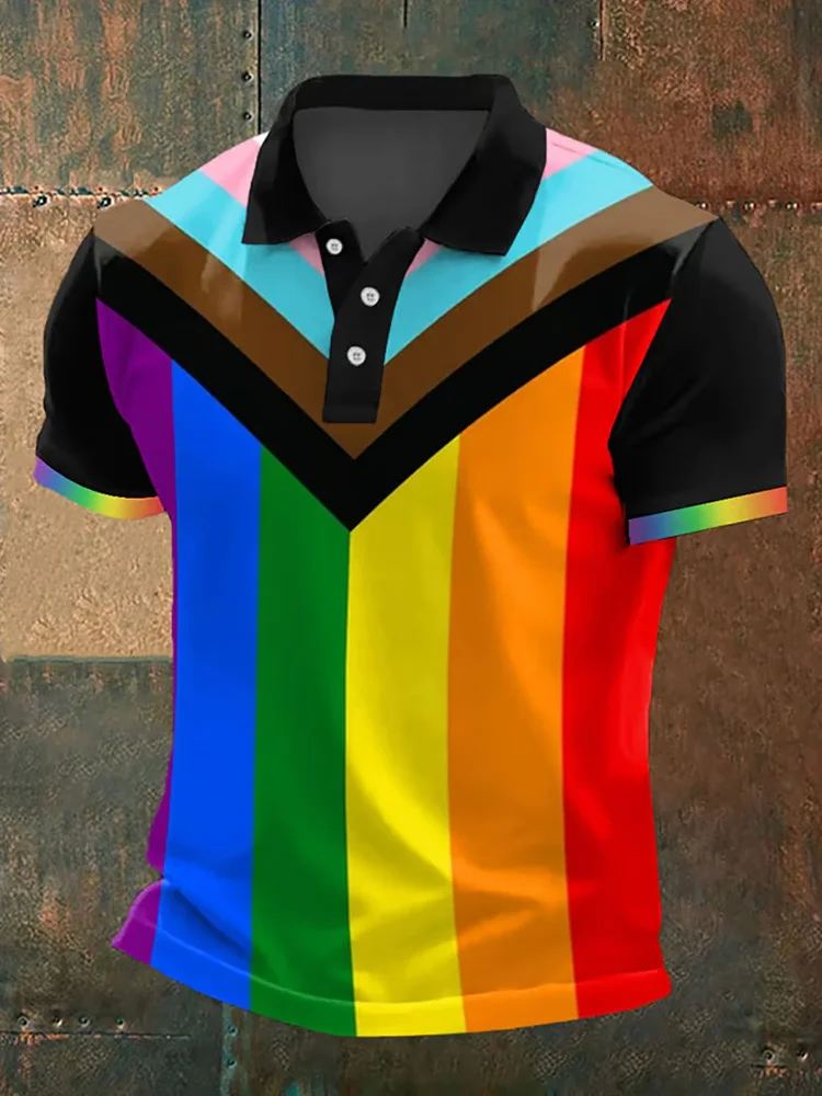 Mens Casual Lgbt Rainbow Pride Print Polo Shirt