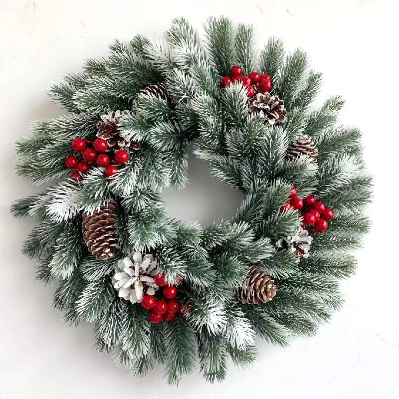 Red Berry Clusters and Pine Cone Winter Door Wreath Snowflake Christmas Wreath、、sdecorshop