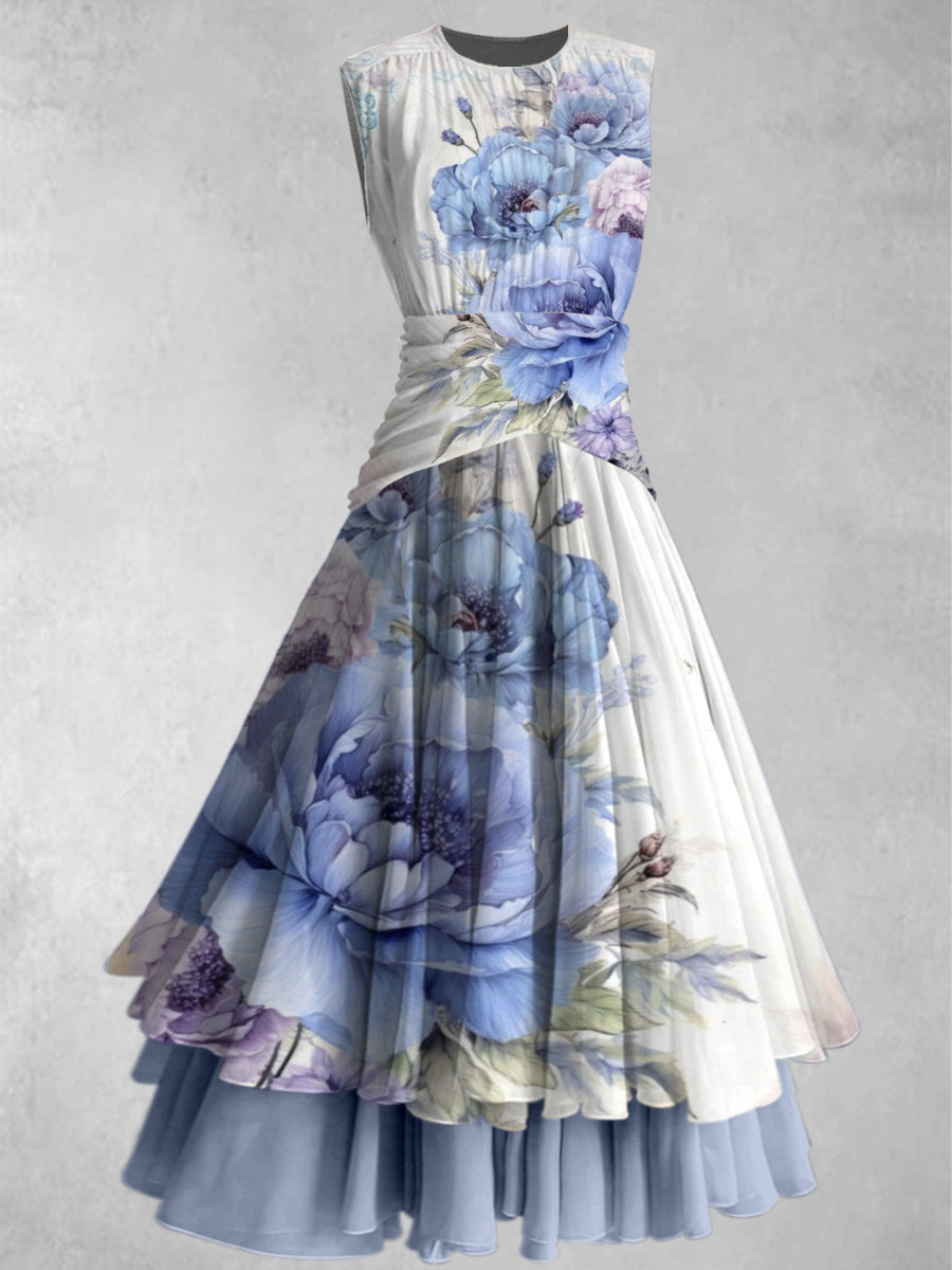 Floral Print Retro Elegant Chic Sleeveless Maxi Dress