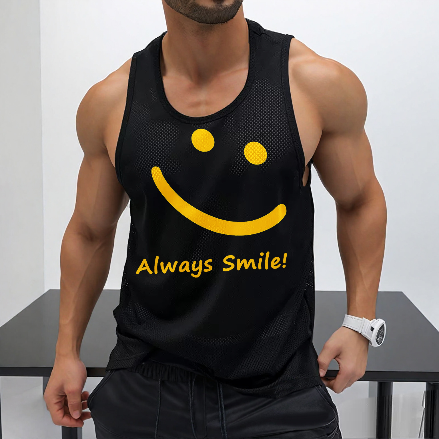 Street Casual Men's Alwas Smile Printed Mesh Vest Fitness Sports Quick-drying Vest Home Comfortable Vest / TECHWEAR CLUB / Techwear