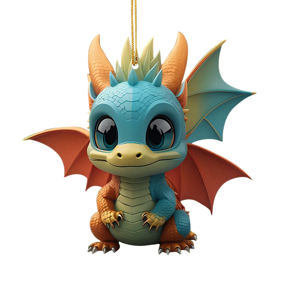 2D Christmas Baby Dragon Decor Cute 8cm Flat Acrylic Hanging Ornament Party Gift