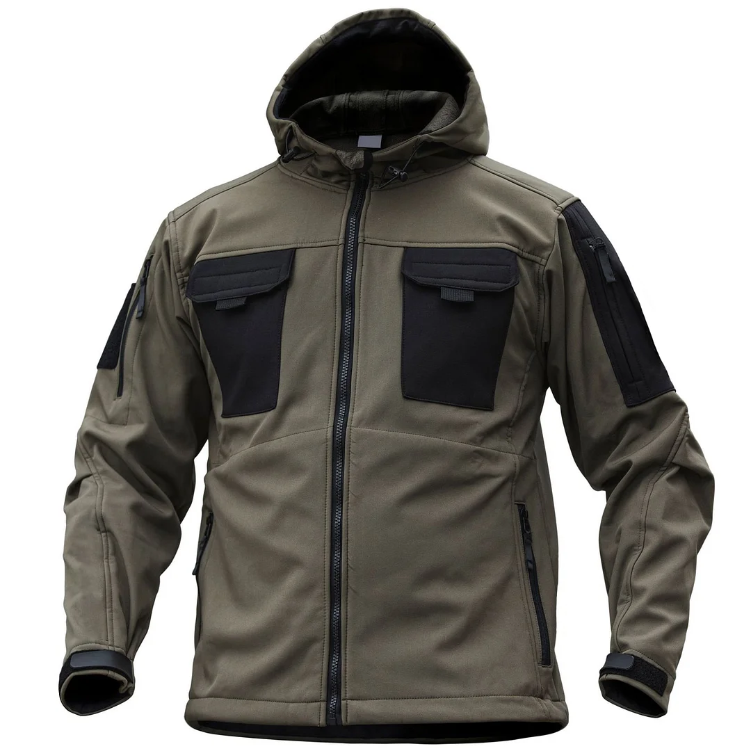 Men's Outdoor Thermal Zip Multi Pocket Hooded Tactical Jacket