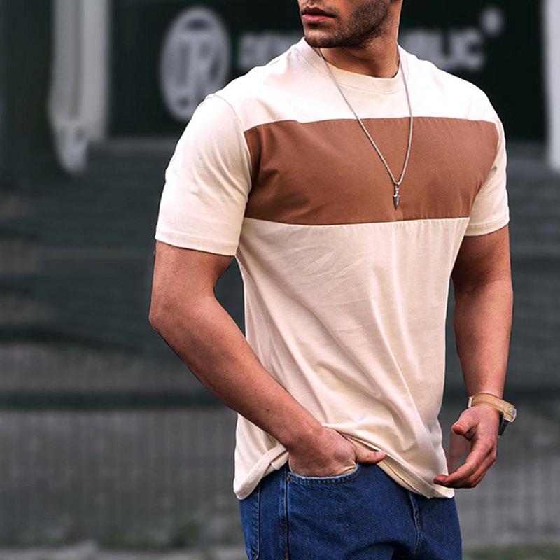 Men's Casual Contrast T-Shirt、、URBENIE