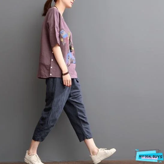 Navy linen pants crop trousers