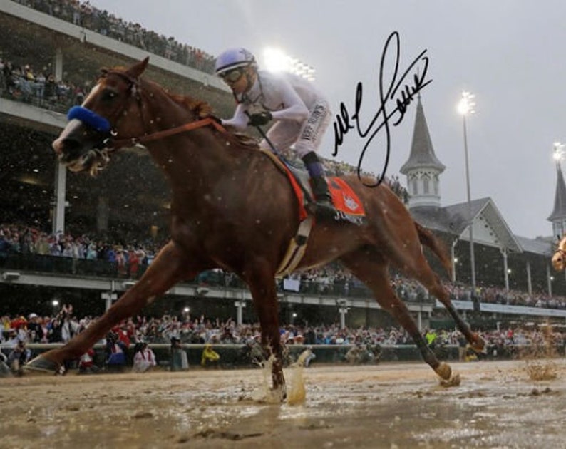 Justify * Mike Smith Signed Photo Poster painting 8x10 rp Autographed Triple Crown Champion !