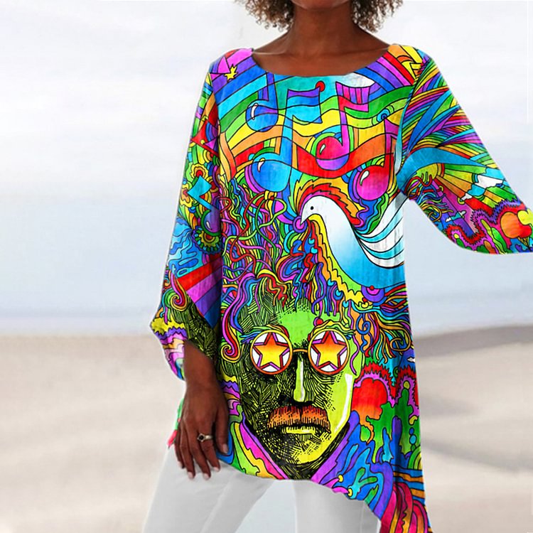 Hippie Kunst Drucken Beiläufige Lose T-Shirt