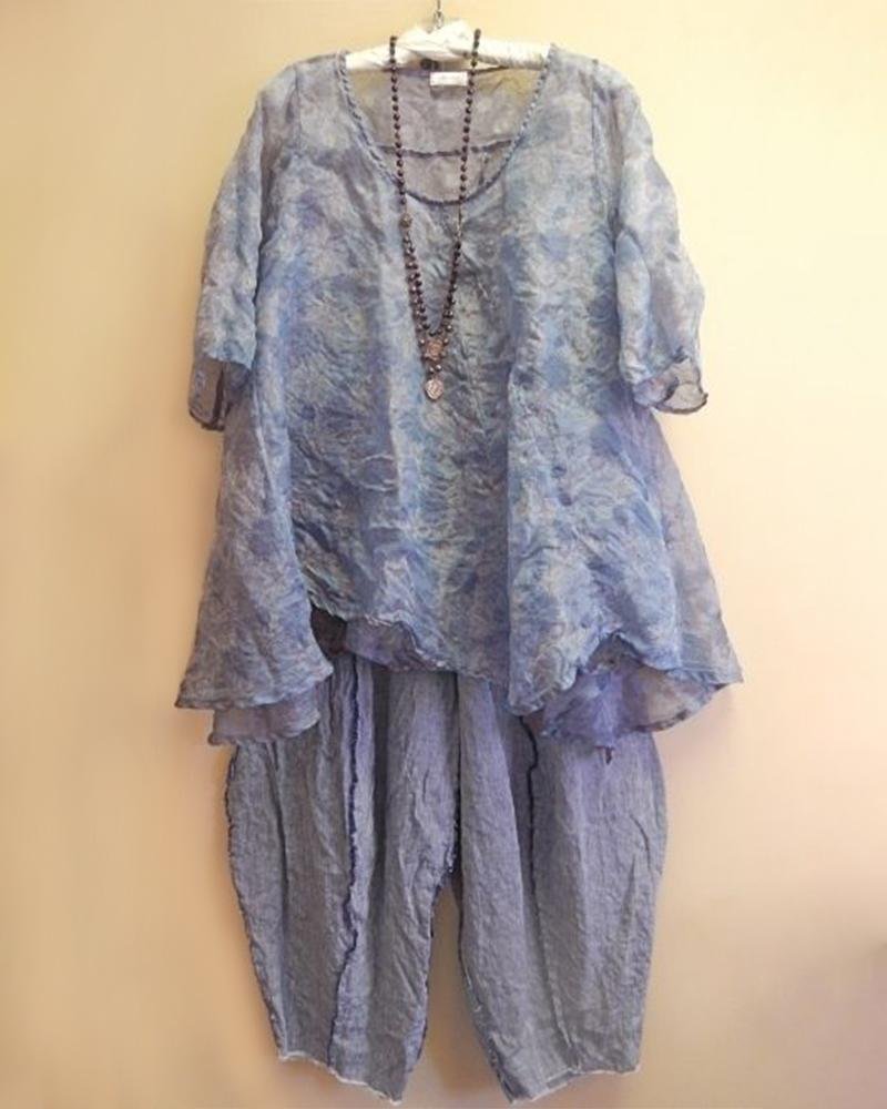 U-Neck Irregular Hem Short Sleeve Two-Piece Set