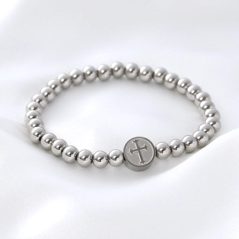 Minimalist Commute Cross 304 Stainless Steel Beaded Unisex Bracelets Men Beaded Bracelets