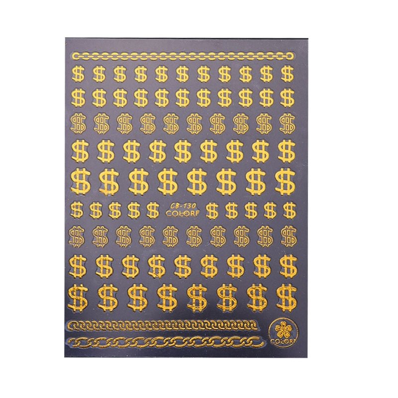 Money Nails Design Dollar Sign Nail Art Sticker Decals Self Adhesive 3D Manicure Tips Wraps Decoration Tool