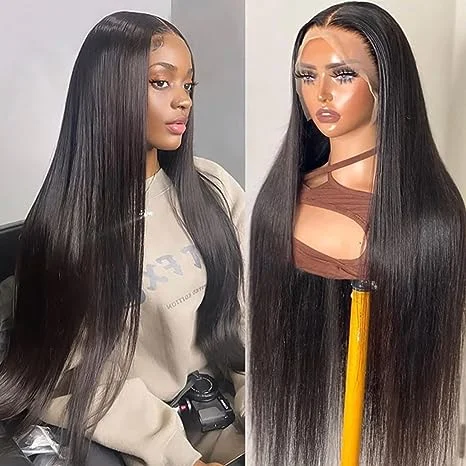 13x4 Straight HD Transparent Lace Front Wigs for Black Women Human Hair Pre Plucked with Baby Hair