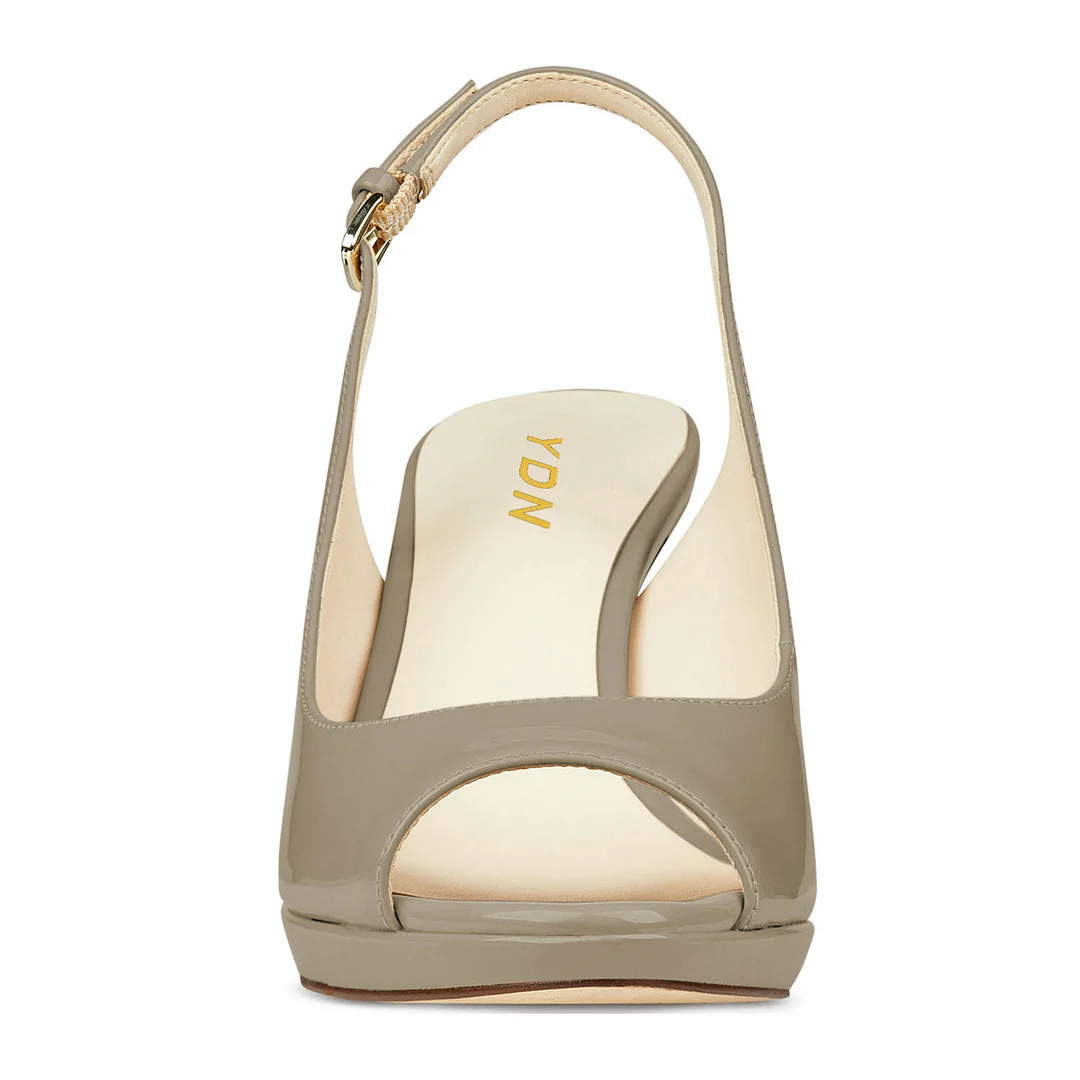 Gray Peep Toe Patent Leather Platform Slingback Sandals for Women