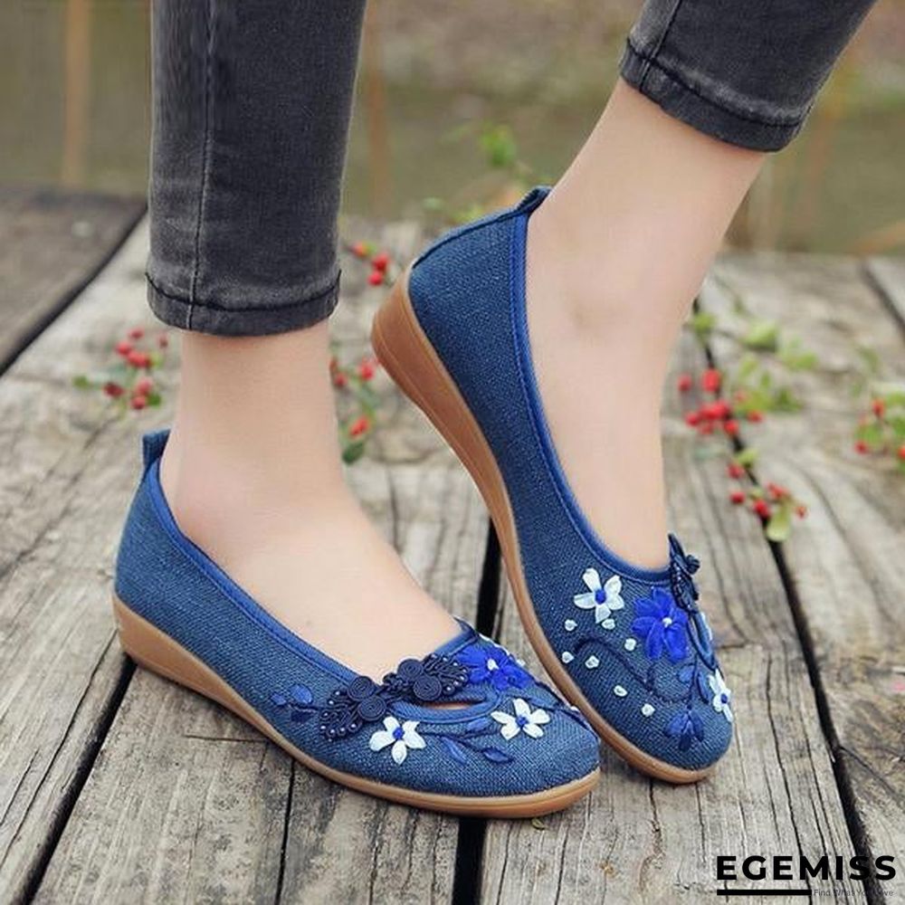 3D Flowers Women Linen Slip On Ballet Flats Breathable Fabric Shoes | EGEMISS