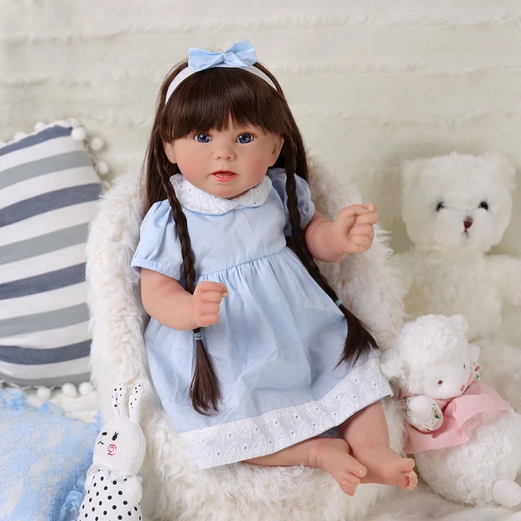 [50% OFF] Babeside Stella 20'' Reborn Baby Dolls Girl Awake Realistic Beautiful Blue Eyes Blue Dress