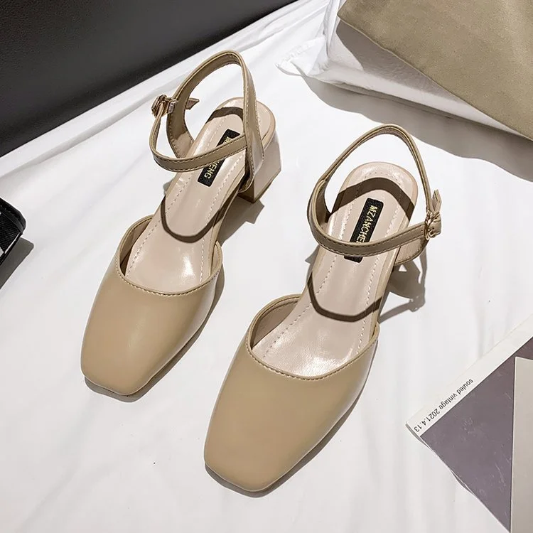 Wongn Wongn Summer New Fashion Simple One-Line Buckle Baotou Hollow Thick Heel Sandals High Heels Women