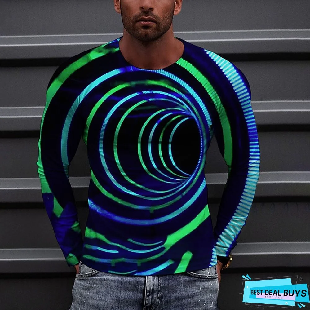 Men's T shirt Tee Optical Illusion Graphic Prints Crew Neck Blue 3D Print Outdoor Street Long Sleeve Print Clothing Apparel Basic Sports Designer Casual