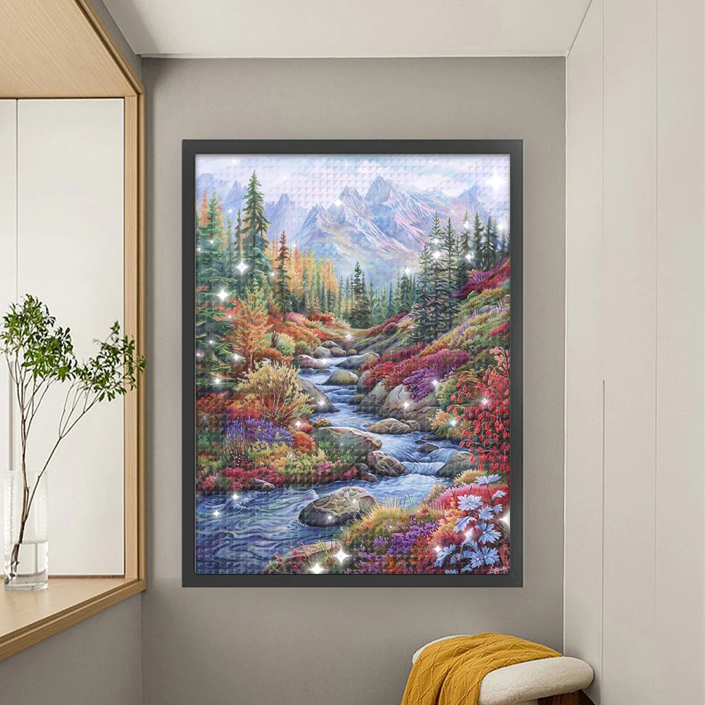 9CT Full Stamped Cross Stitch Bead Embroidery- Creek(Canvas|51*69CM)