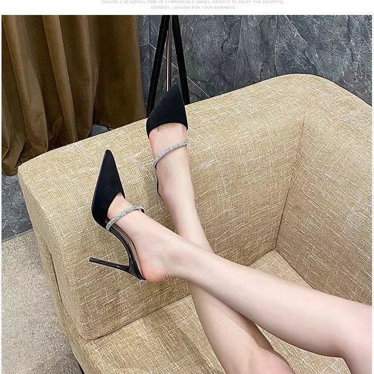 Qengg Heels Women's 2022 New Spring Summer All-match Pointed Toe Sandals Women's Sexy Thin Heels Baotou Sandals and Slippers