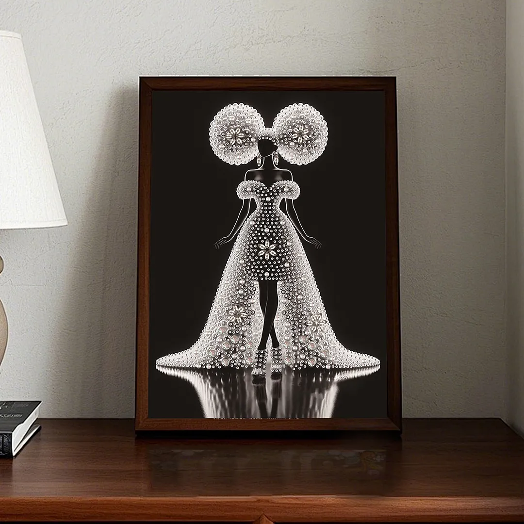 Pearl Silhouette Gown Lady Special Shaped 5D DIY Partial Drill Diamonds Dots Gem Art Kits 11.81x15.75Inch Diamond Dots Paintings Diamonds Paintings Gem Art for Adults Beginners Home Decor