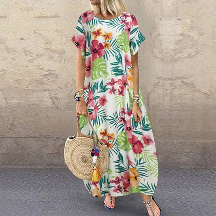 Printed Short Sleeve Vintage Dress