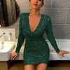 Women's Sexy Sequin Deep V-neck Bodycon Short Dress Party Gown 