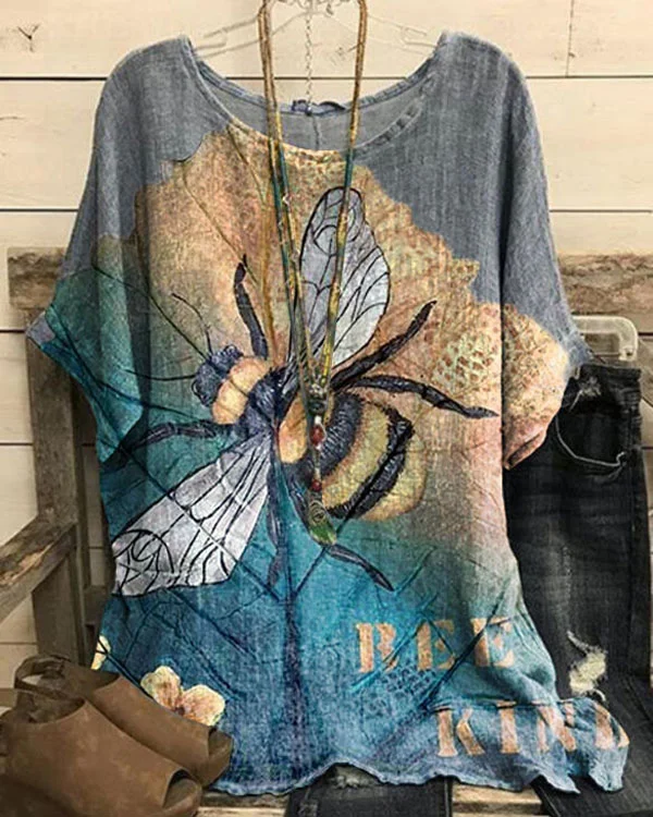 Vintage Bee Flower Casual Tee