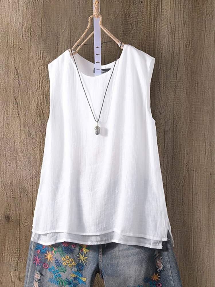 Vintage Solid Sleeveless Double Layer Tank Top P1536912