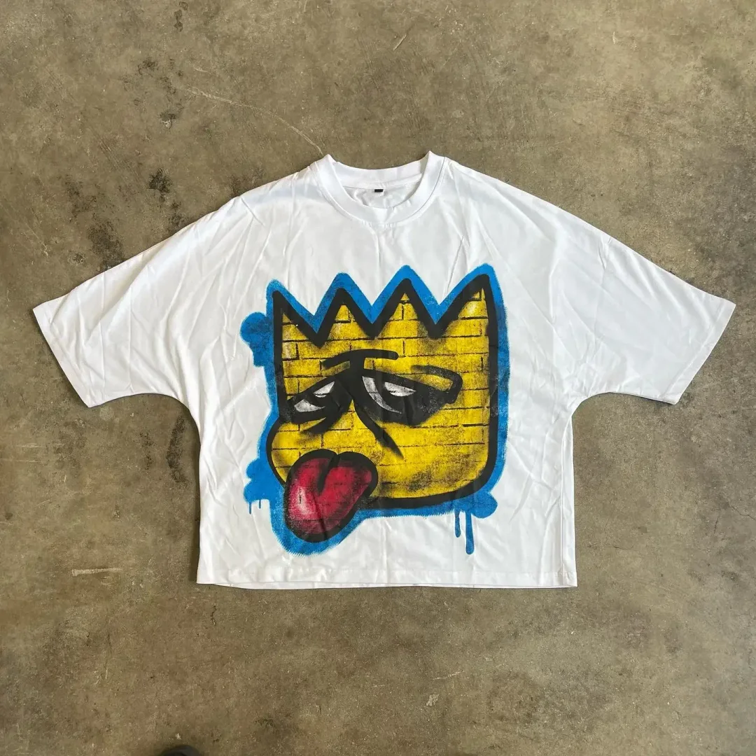 Aonga Cotton cartoon funny character printing oversized short-sleeved graphic T-shirts women summer popular versatile sports y2k tops aonga