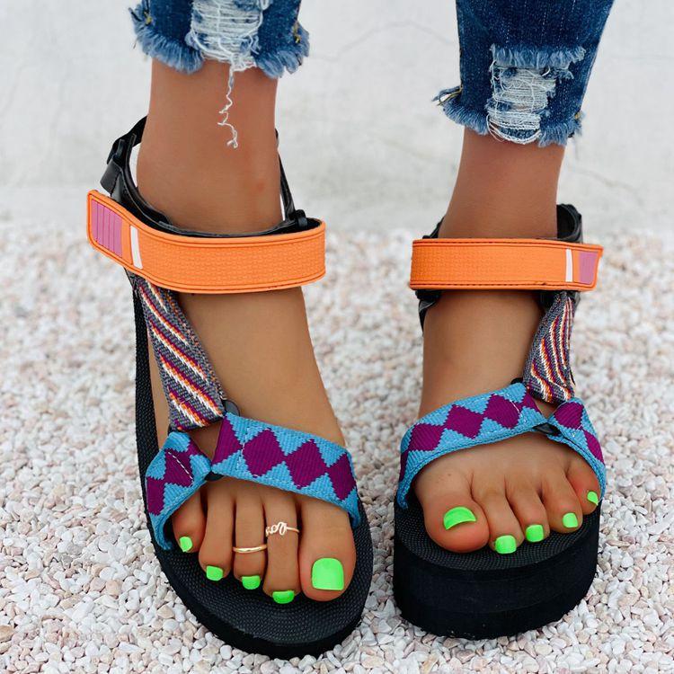 Women's patchwork thick platform strap velcro sandals