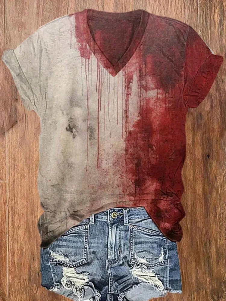 Comstylish Women's Blood Dark Gothic Halloween Art Print T-Shirt