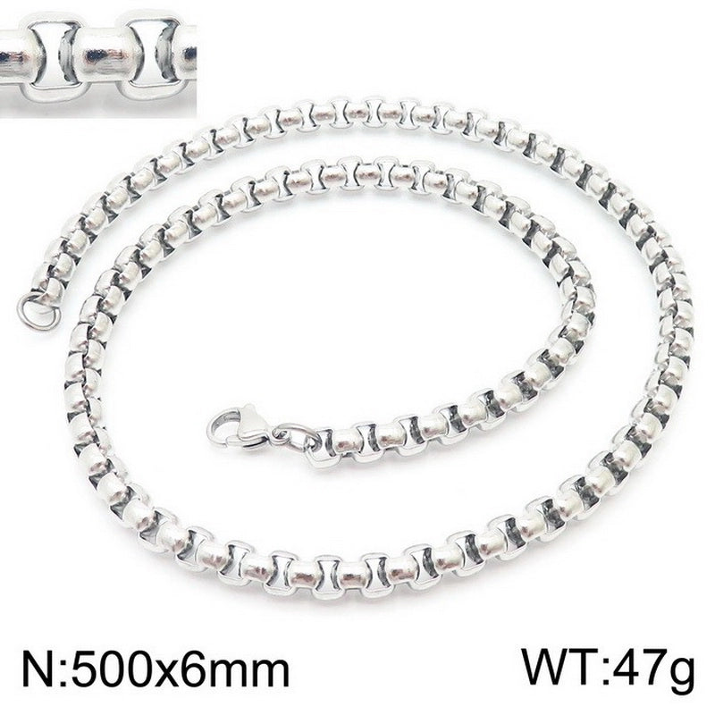 Fashion Classics Square Pearl Chain Men’s And Women’s Titanium Steel Necklace
