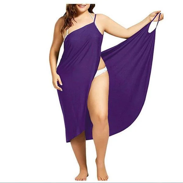 Uveng Uveng New Plus Size Dress Solid Color Sexy Sling Beach Dress