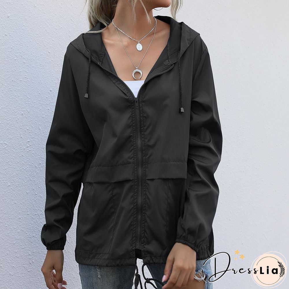 Jackets For Women Hooded Windproof Female Basic Zipper Coat Womens Clothing Solid Color Long Sleeve Casual Cardigan Hoodie