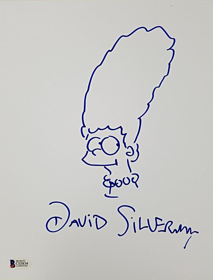 DAVID SILVERMAN Signed 8.5 x 11 Hand Sketch The Simpsons Marge Beckett BAS COA