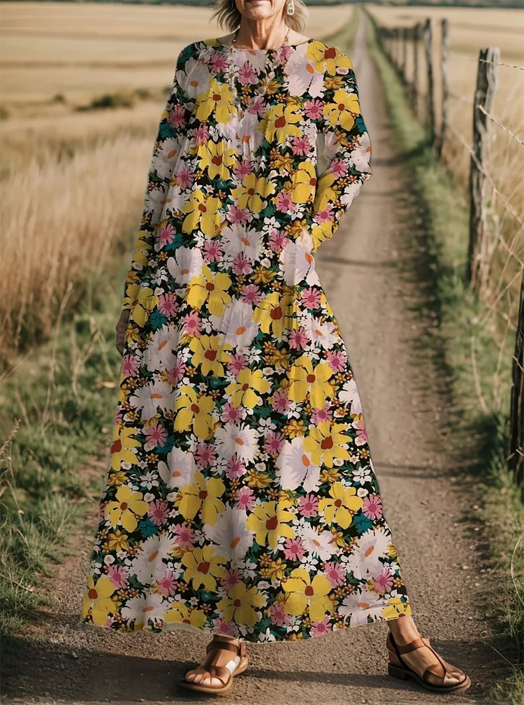 Women's Sunflower Patchwork Printed Casual Dress socialshop