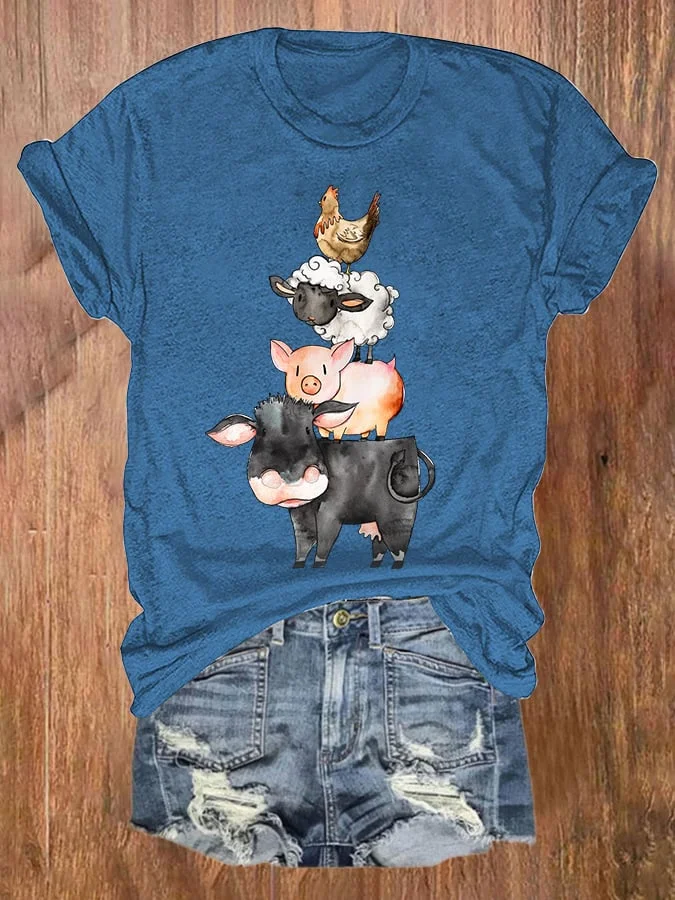 Barn Yard Animal Stack Print T-Shirt socialshop