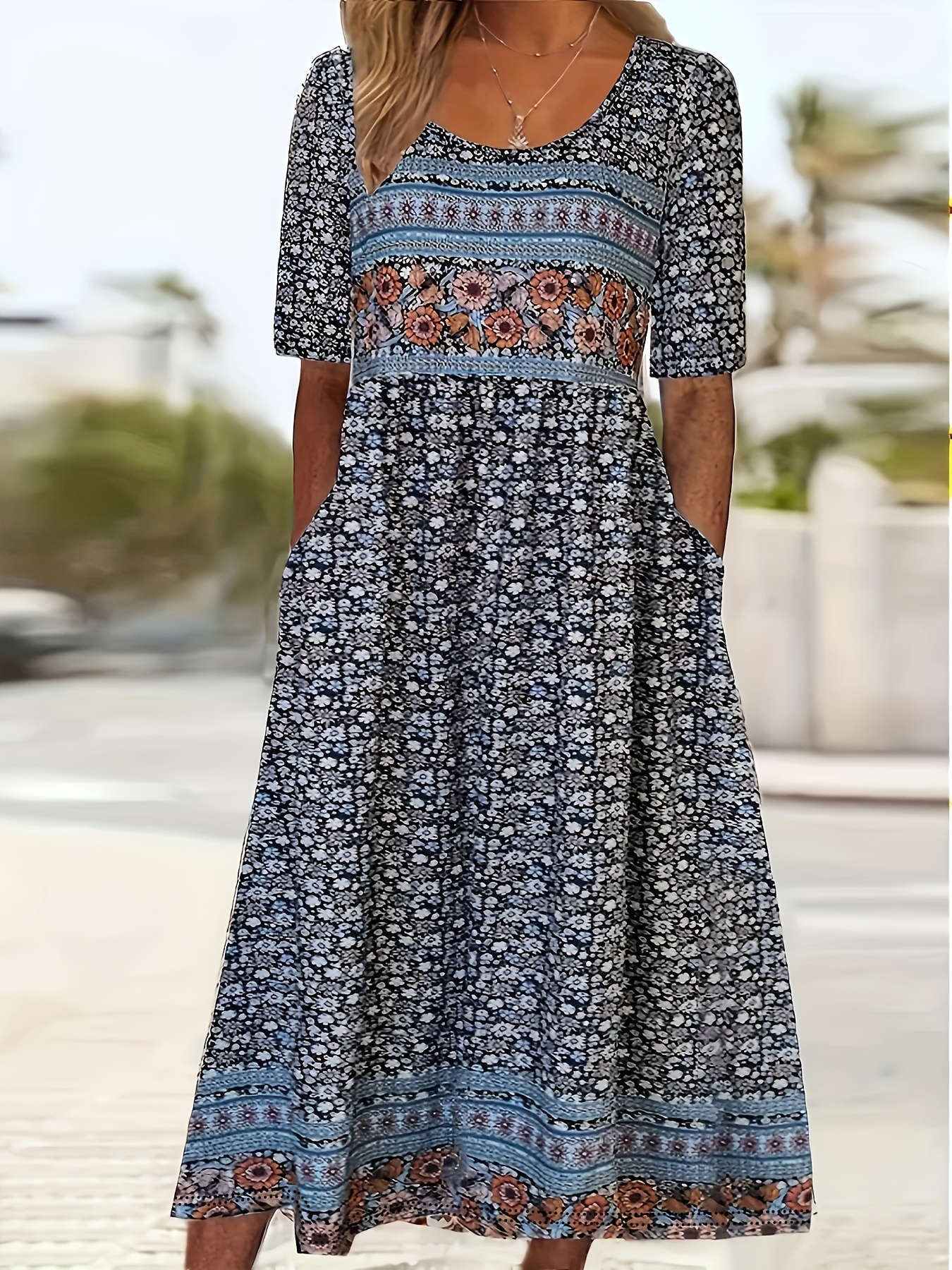 New Summer Collection Of Plus-Size Short-Sleeve Dresses With A Printed Flared Design And Pockets For Women | IFYHOME