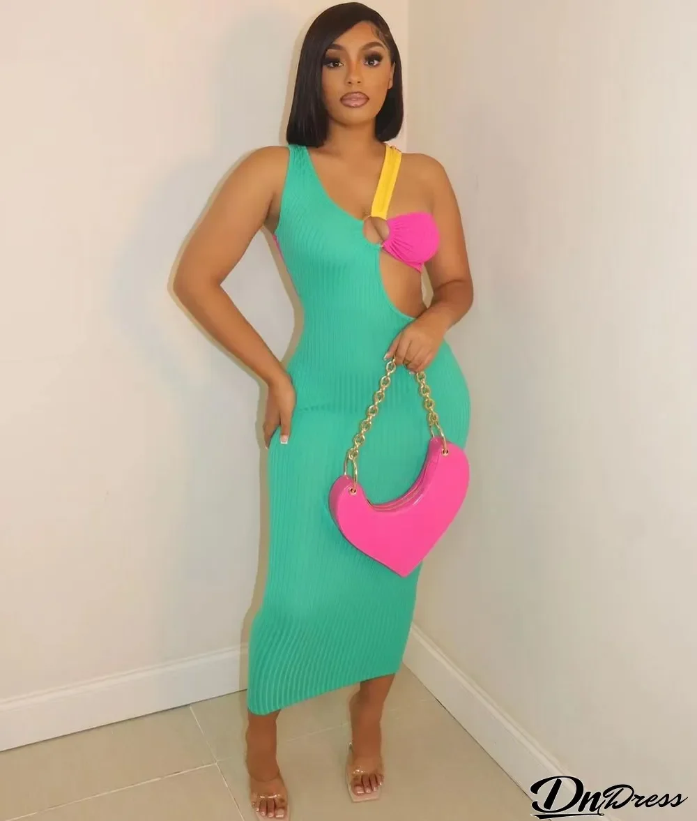 Sexy Multicolor Patchwork Slim Long Dress