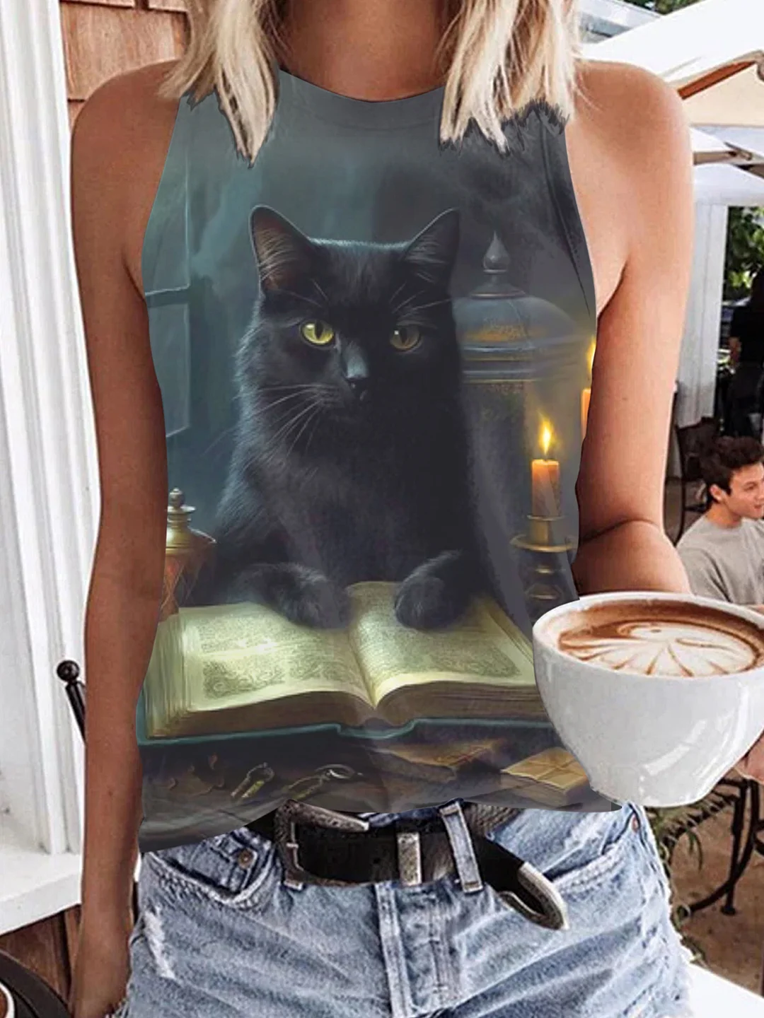 Women's Halloween Black Cat Tank Top
