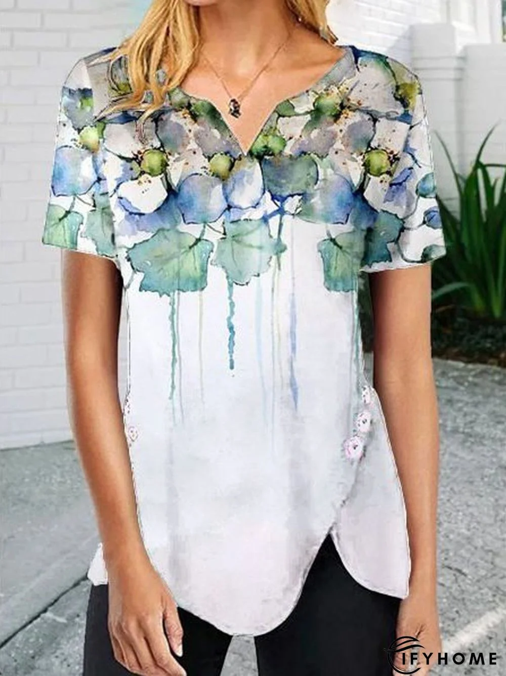 Floral Printed Cotton-Blend Casual Tunic T-shirt | IFYHOME