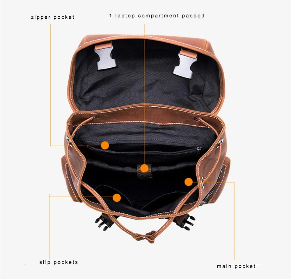 Men's Crazy Horse Leather Backpack Vintage Travel Office School Top Handle Bag