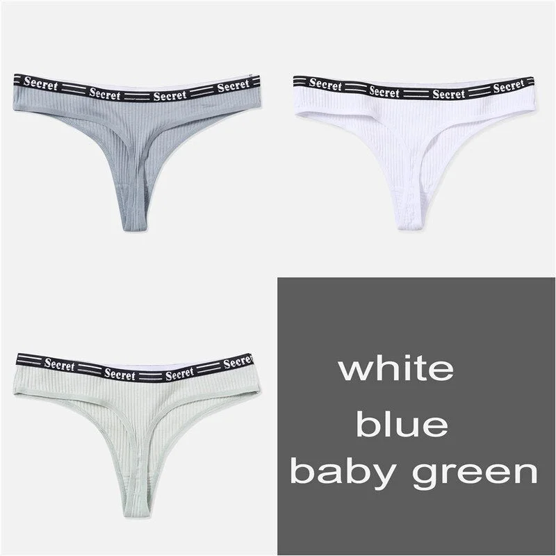 3PCS/Set Women Cotton Panties Thong Underwear G-String Underpants Sexy Briefs Lingerie Female Letter Embroidery Low Waist Pantys