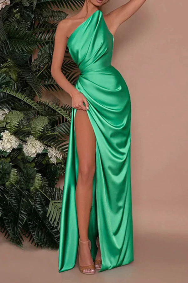 Solid Color Unique High Split Draped Maxi Dress