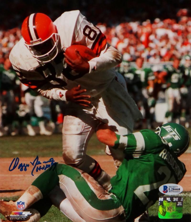 Ozzie Newsome HOF Autographed 8x10 Browns Vs. Jets PF Photo Poster painting- Beckett Auth *Blue